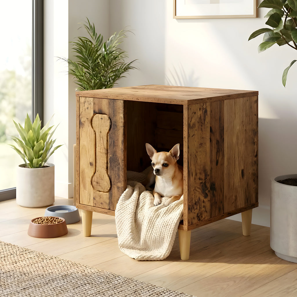 Petite niche en bois pour mini chien, naturel ou blanc