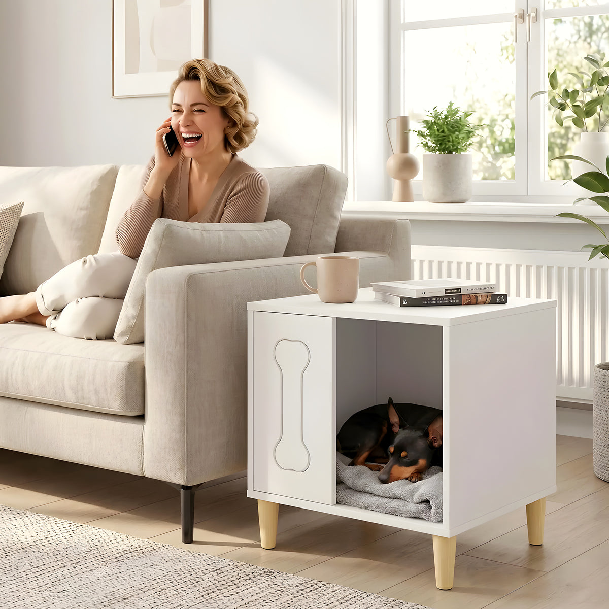 Petite niche en bois pour mini chien, naturel ou blanc