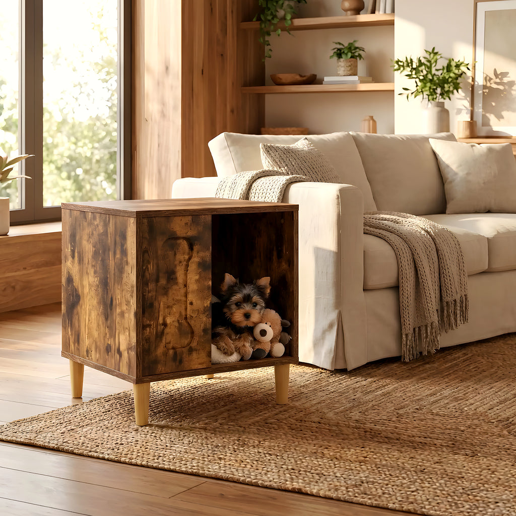 Petite niche en bois pour mini chien, naturel ou blanc