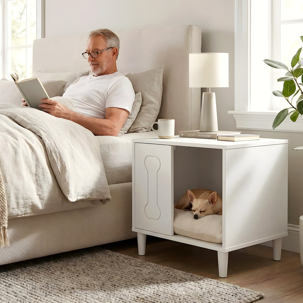 Petite niche en bois pour mini chien, naturel ou blanc