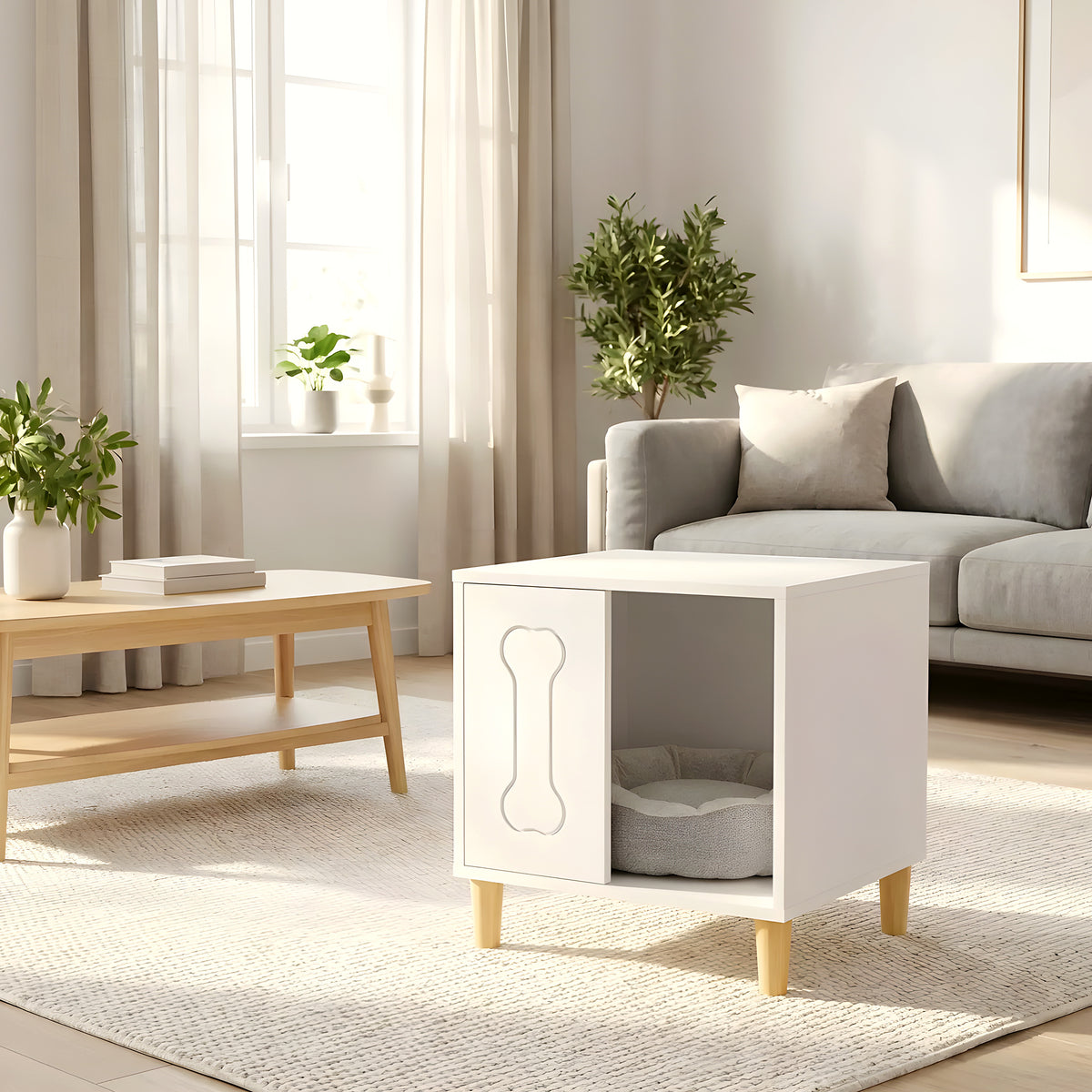 Petite niche en bois pour mini chien, naturel ou blanc