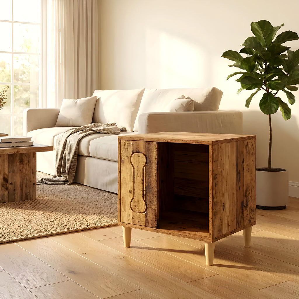 Petite niche en bois pour mini chien, naturel ou blanc