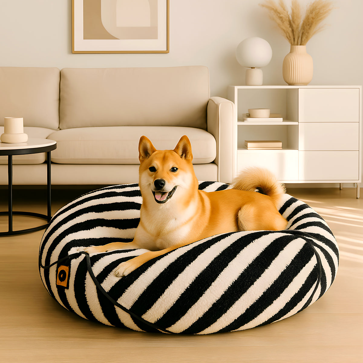 Pouf en velours pour chien, rose, noir ou blanc