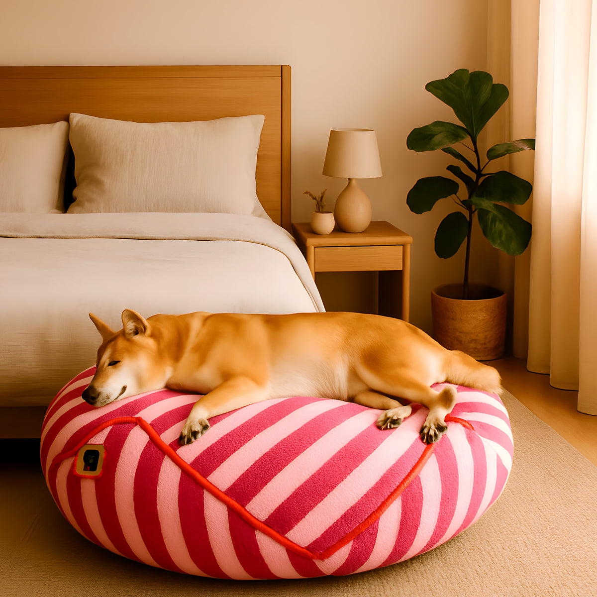 Pouf en velours pour chien, rose, noir ou blanc