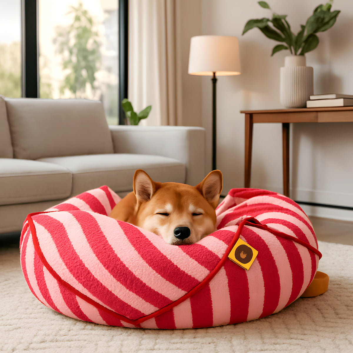 Pouf en velours pour chien, rose, noir ou blanc