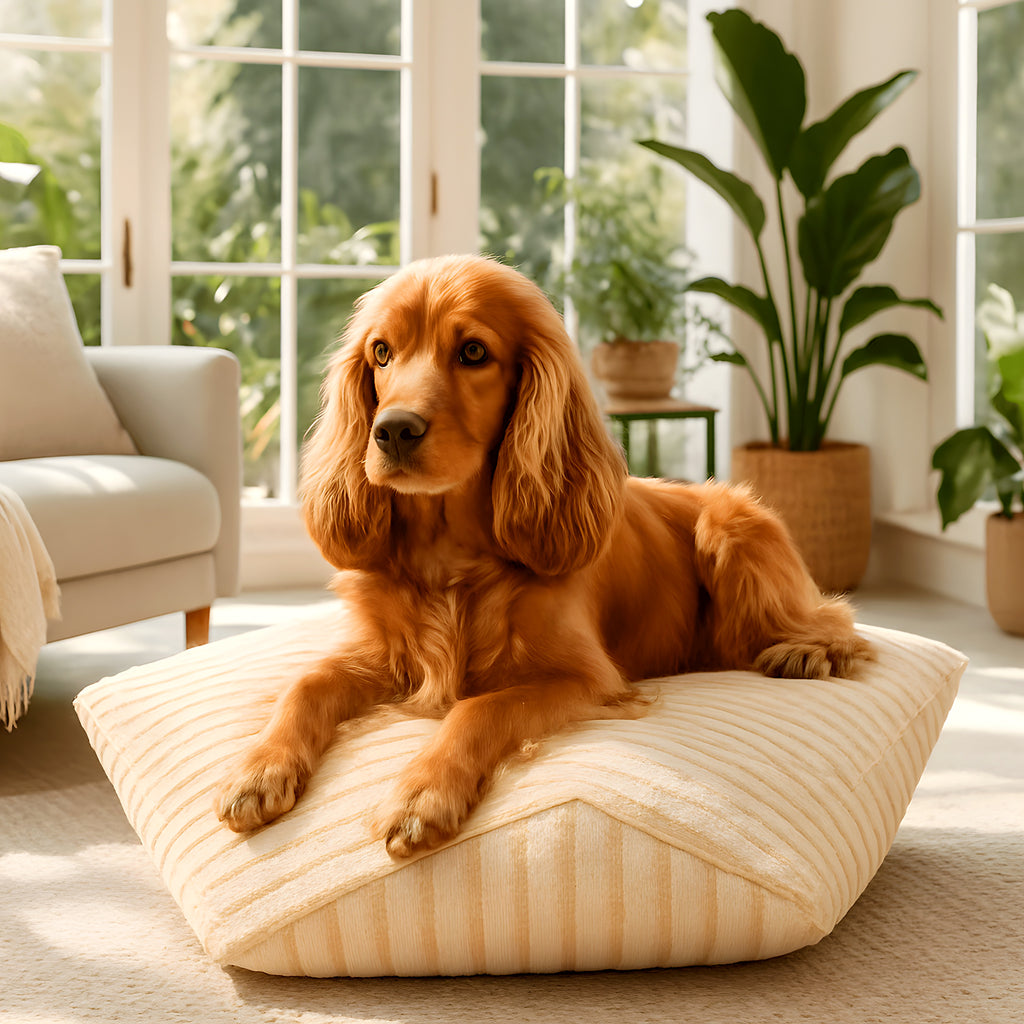 Pouf en velours pour chien, rose, noir ou blanc