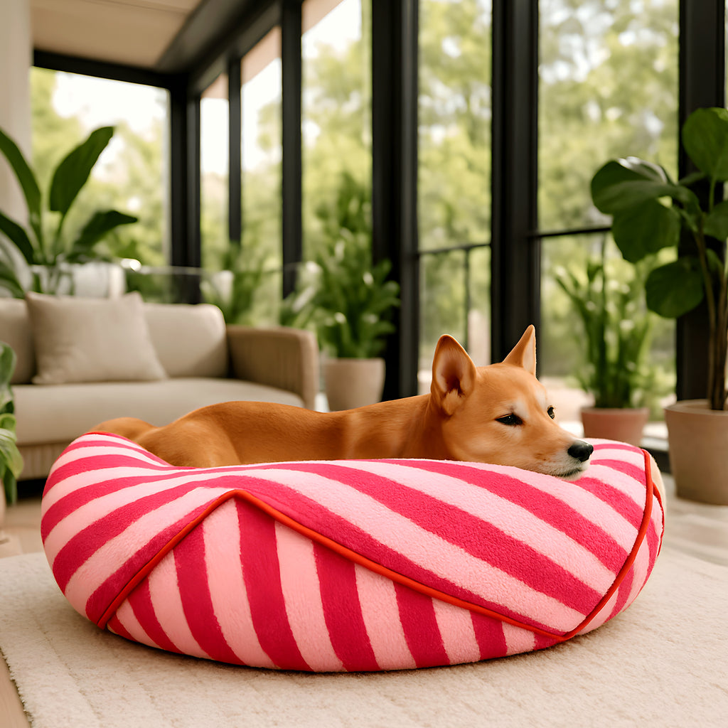 Pouf en velours pour chien, rose, noir ou blanc