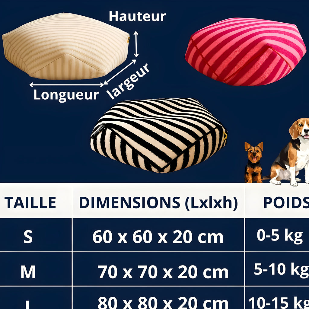 Pouf en velours pour chien, rose, noir ou blanc