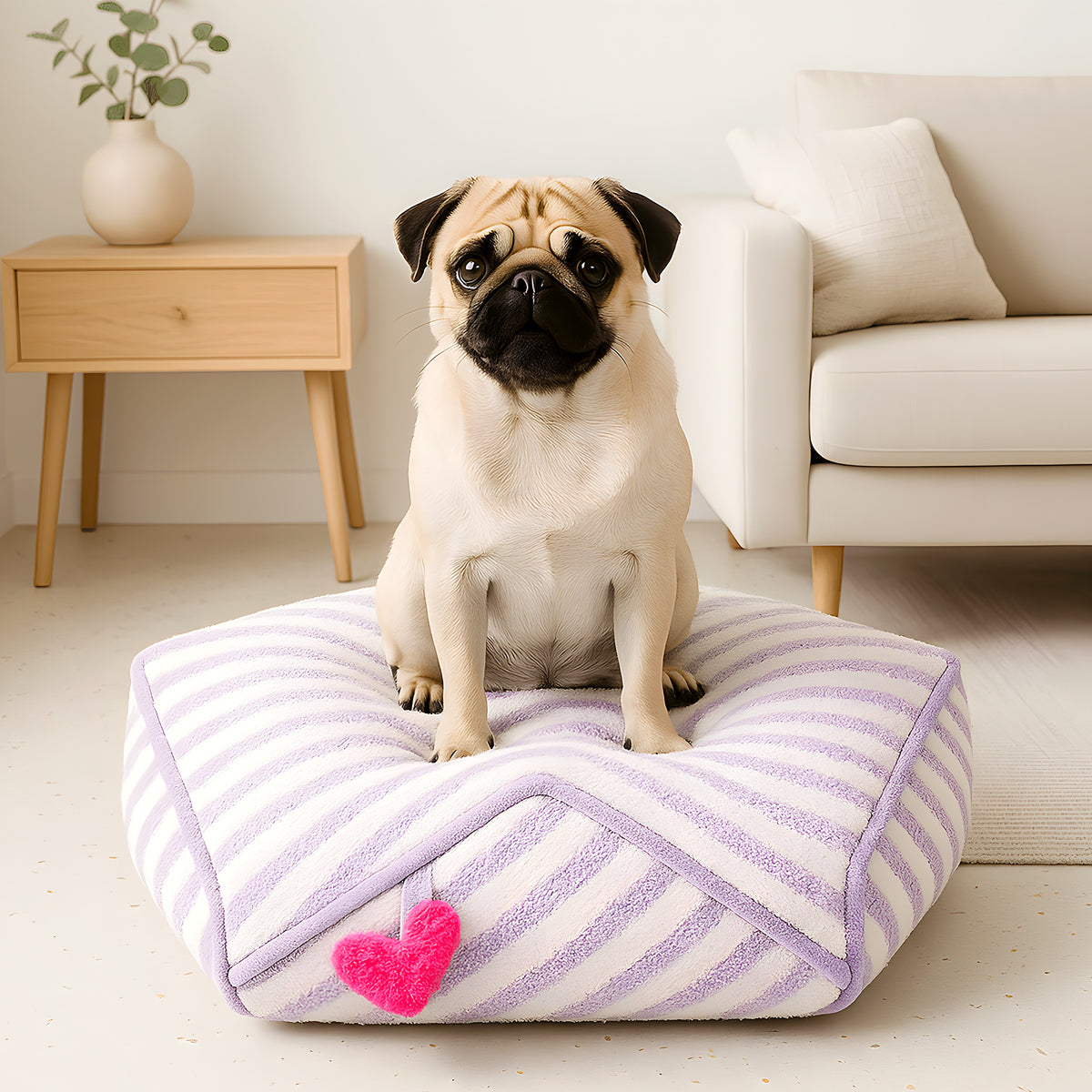 Pouf hexagonal imperméable mauve avec poignée