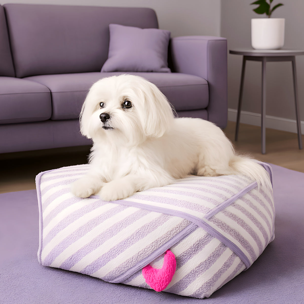Pouf hexagonal imperméable mauve avec poignée