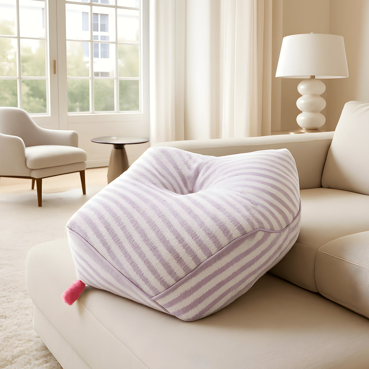 Pouf hexagonal imperméable mauve avec poignée