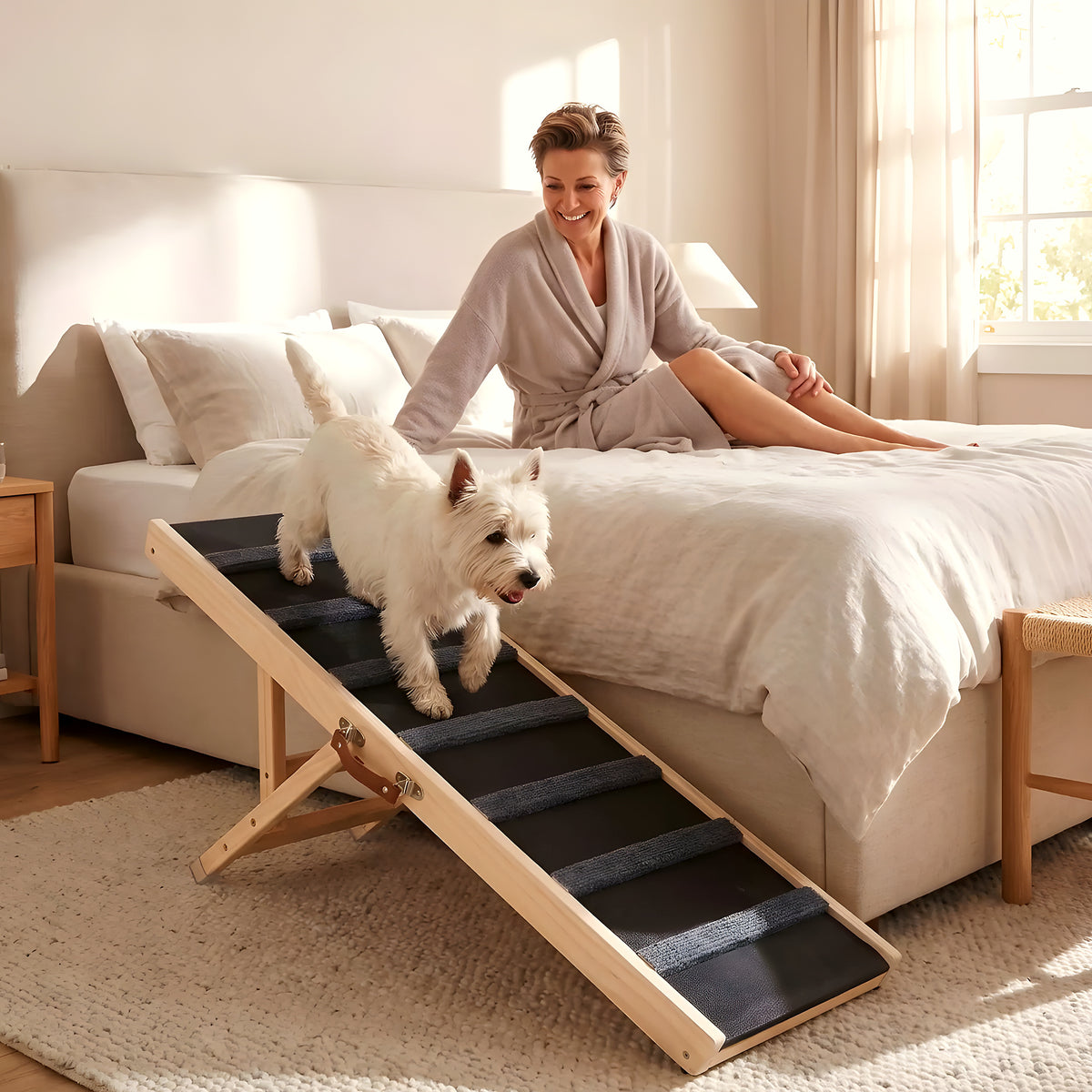 Rampe en bois 5 hauteurs pour chien jusqu'à 35 kg