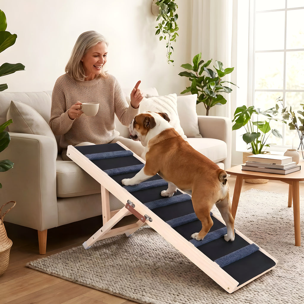Rampe en bois 5 hauteurs pour chien jusqu'à 35 kg