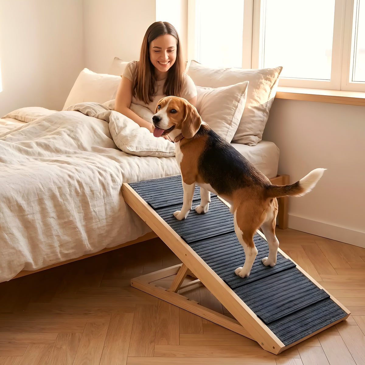 Rampe en bois pliable 4 hauteurs pour chien