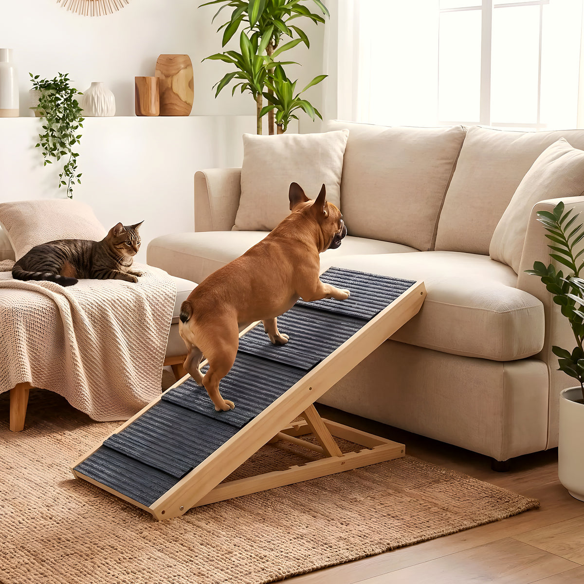 Rampe en bois pliable 4 hauteurs pour chien