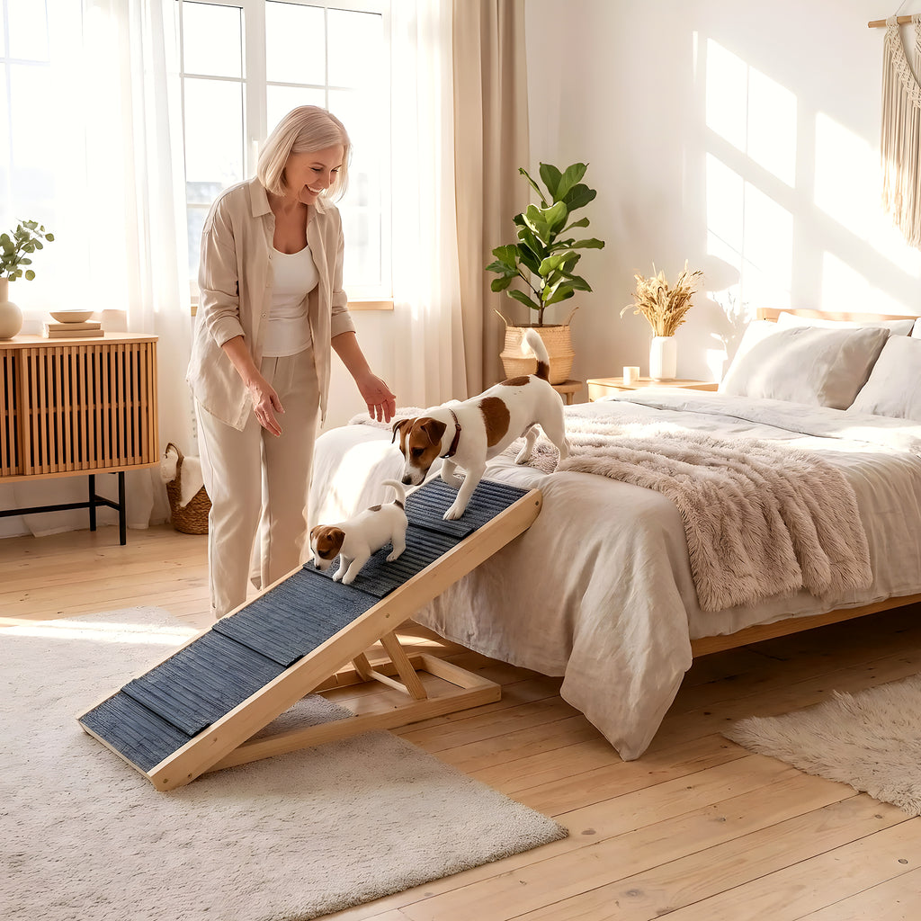 Rampe en bois pliable 4 hauteurs pour chien