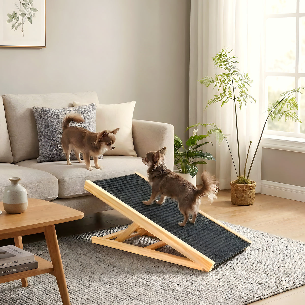 Rampe pliable compacte en pin massif pour chien