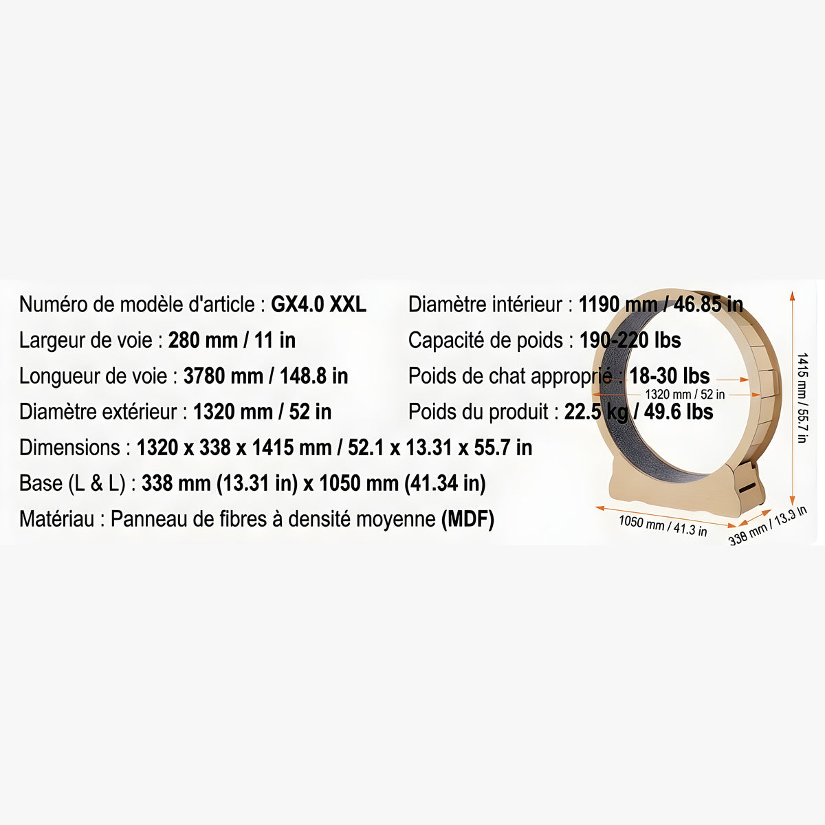 Roue d'exercice pour chat 132 cm