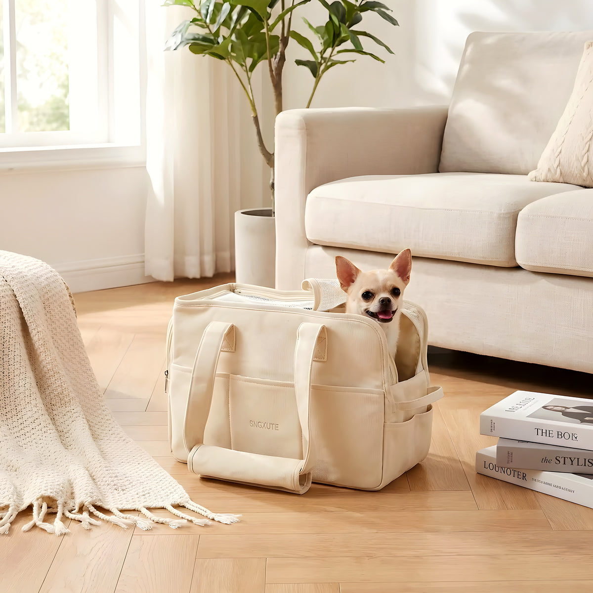 Sac de transport en coton avec coussin pour petit chien