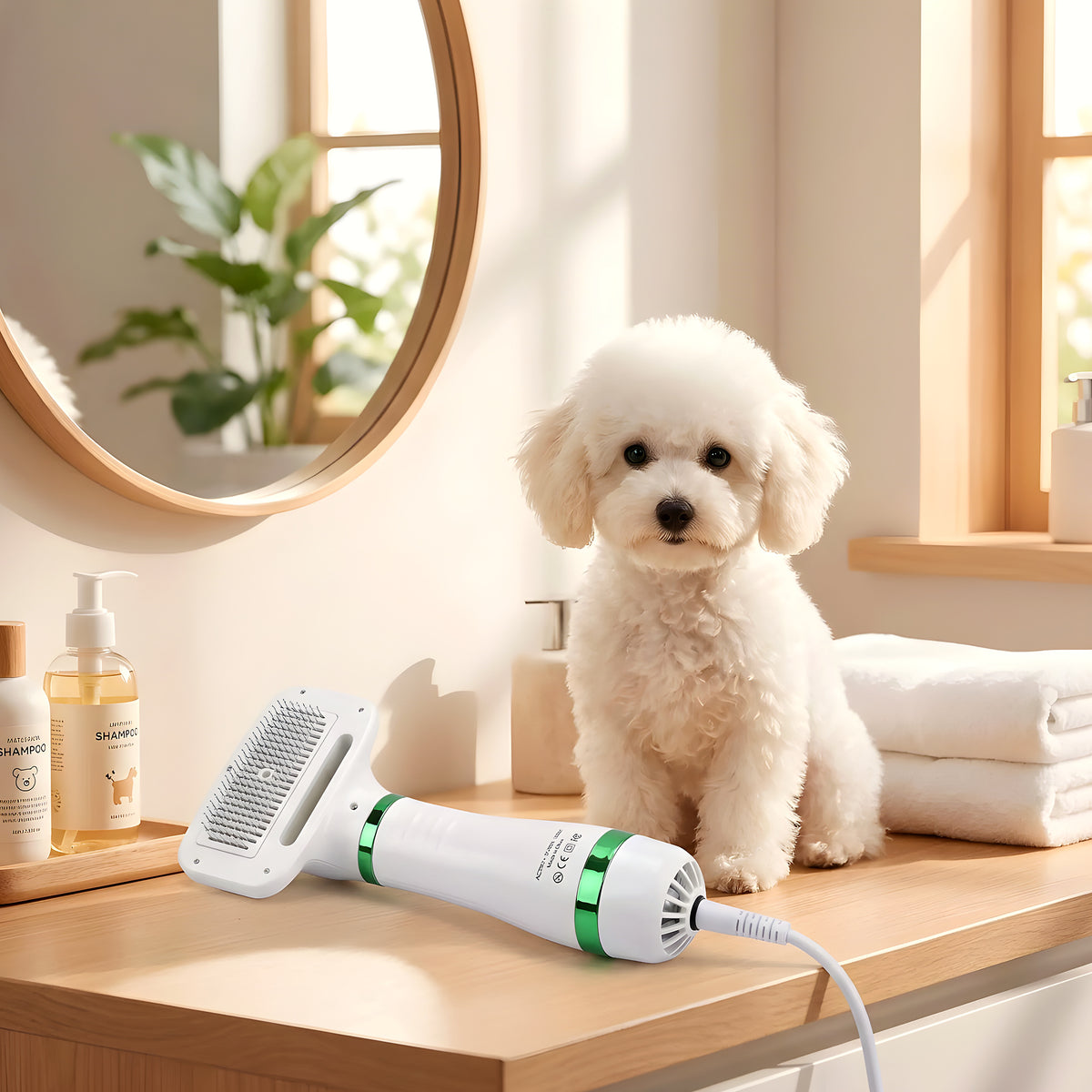 Séchoir et brosse 2-en-1 silencieux pour chien