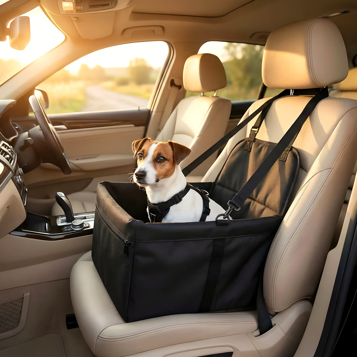 Siège auto pour petit chien avec ceinture de sécurité