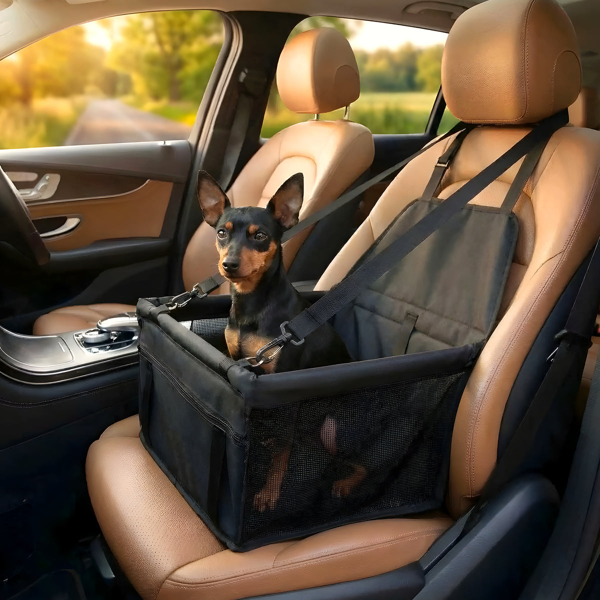 Siège auto pour petit chien avec ceinture de sécurité