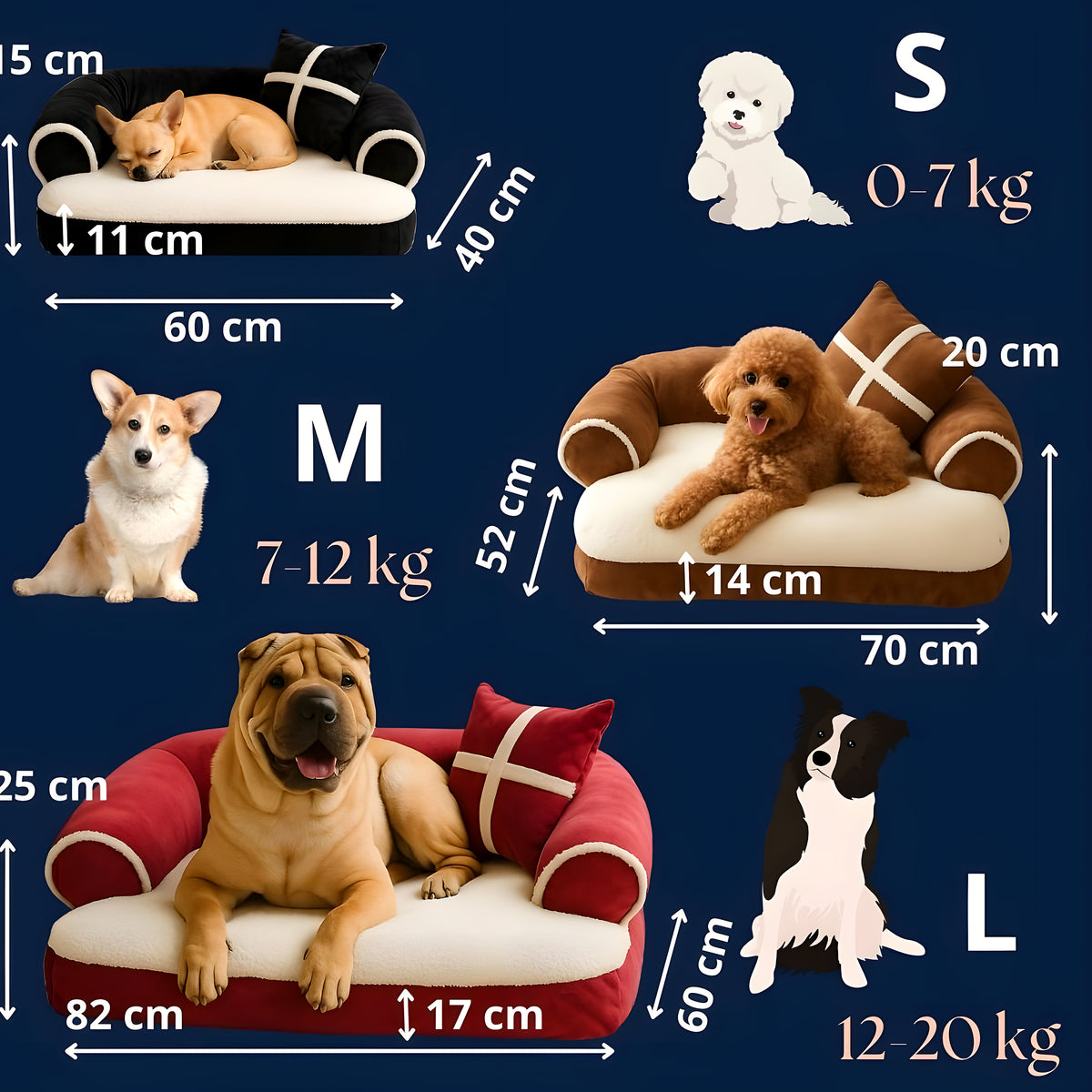 Sofa panier anti-acariens pour chien, 3 coloris