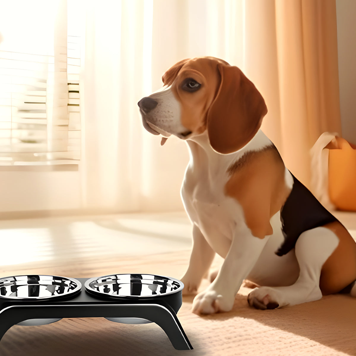 Support surélevé avec 2 gamelles inox pour chiot et petit chien