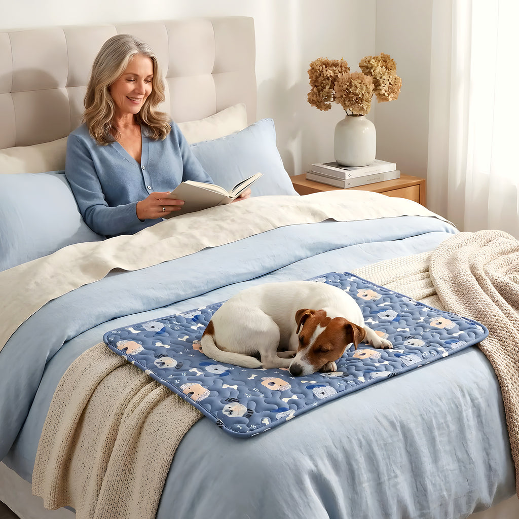 Tapis 4 saisons en coton pour chien, bleu ou vert