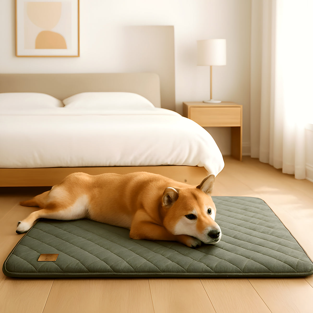 Tapis à mémoire de forme en lin pour chien senior