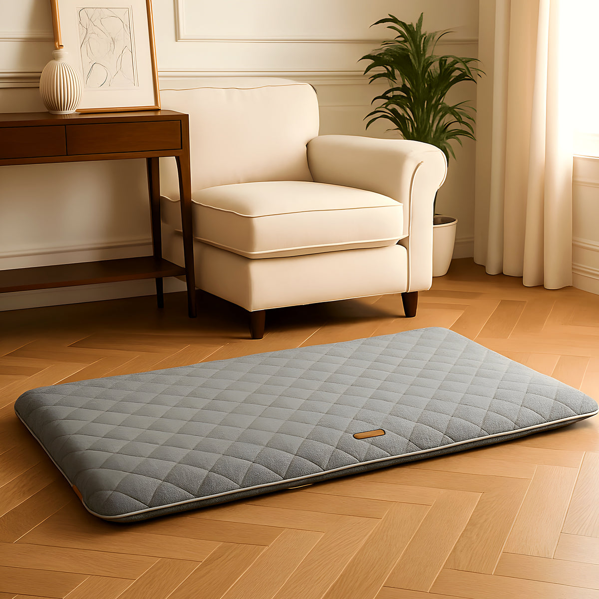 Tapis à mémoire de forme en lin pour chien senior