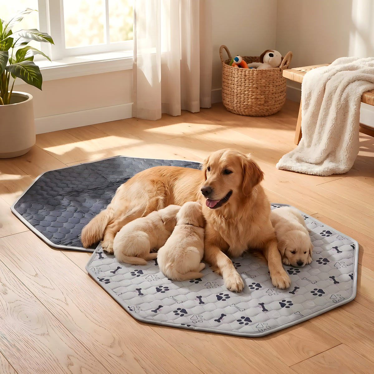 Tapis absorbant octogonal pour parc de chien