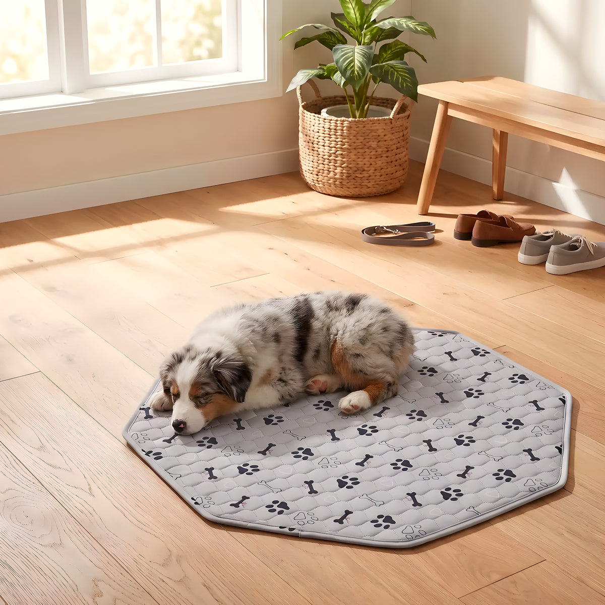 Tapis absorbant octogonal pour parc de chien