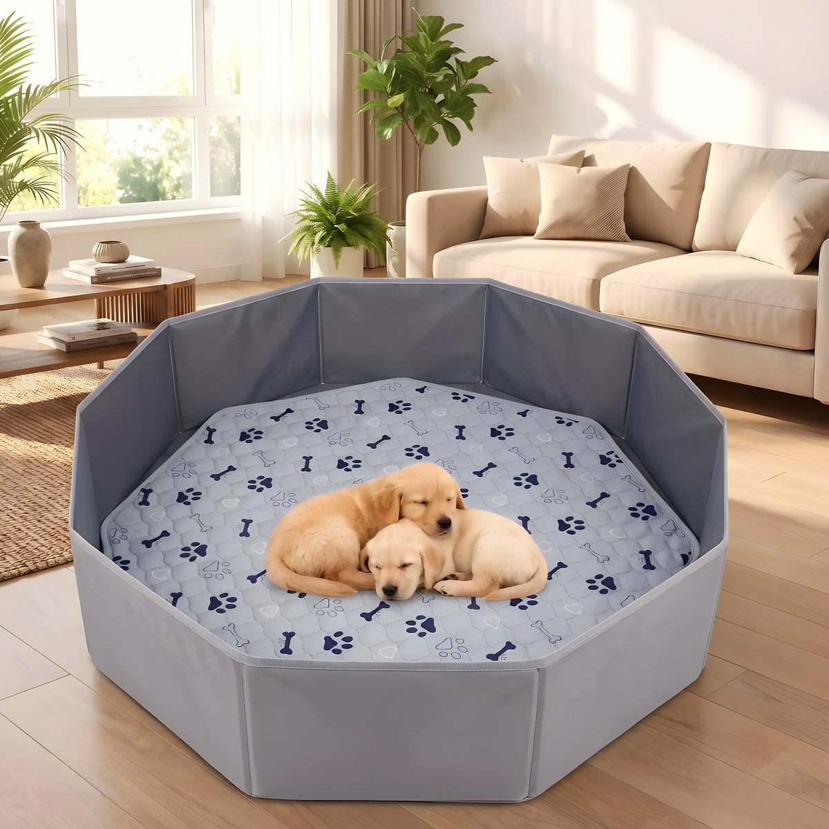 Tapis absorbant octogonal pour parc de chien
