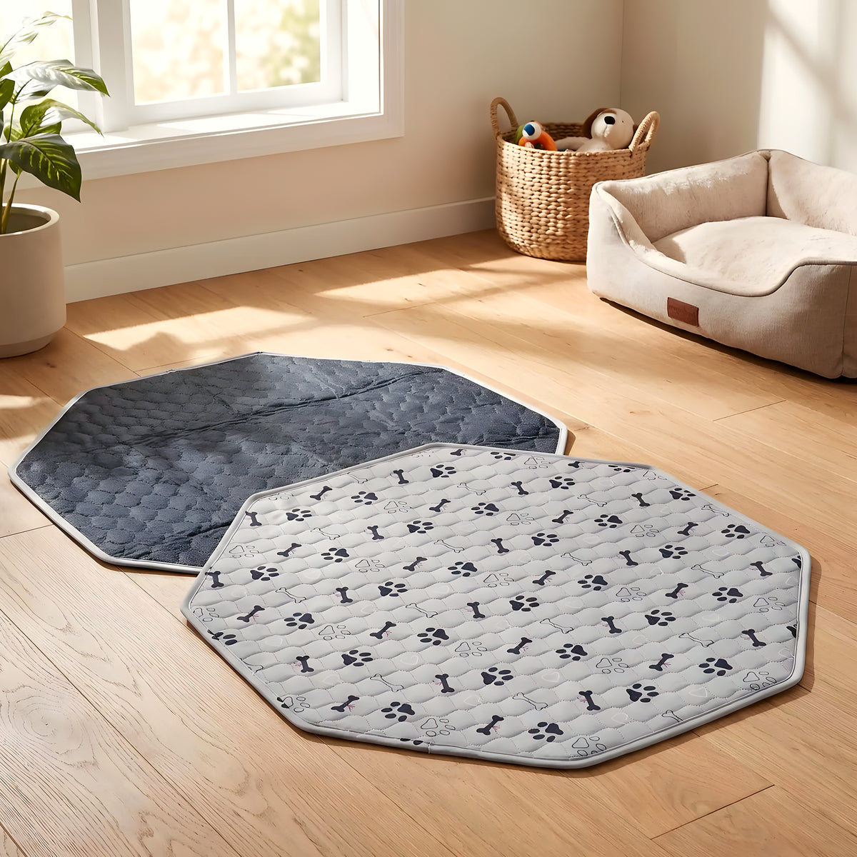 Tapis absorbant octogonal pour parc de chien