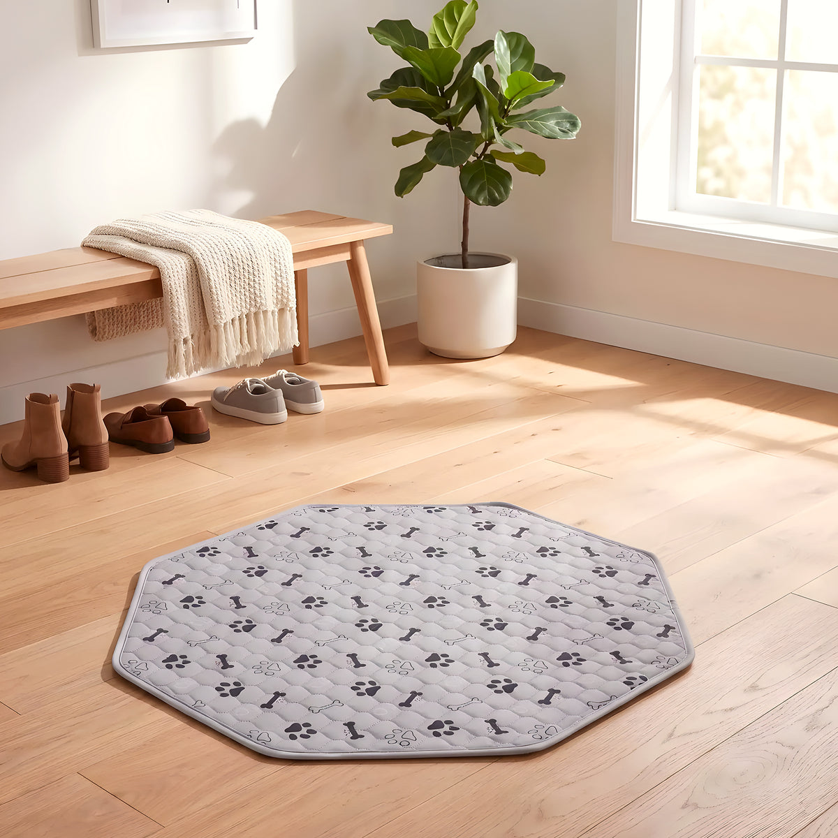 Tapis absorbant octogonal pour parc de chien