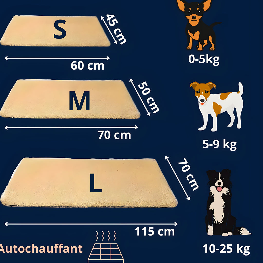 Tapis auto-chauffant en peluche pour chien, 3 tailles