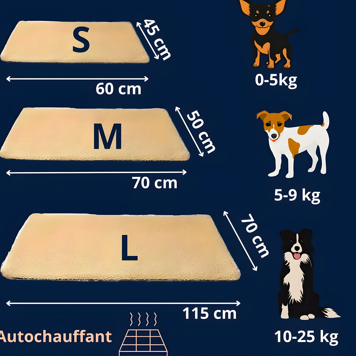 Tapis auto-chauffant en peluche pour chien, 3 tailles
