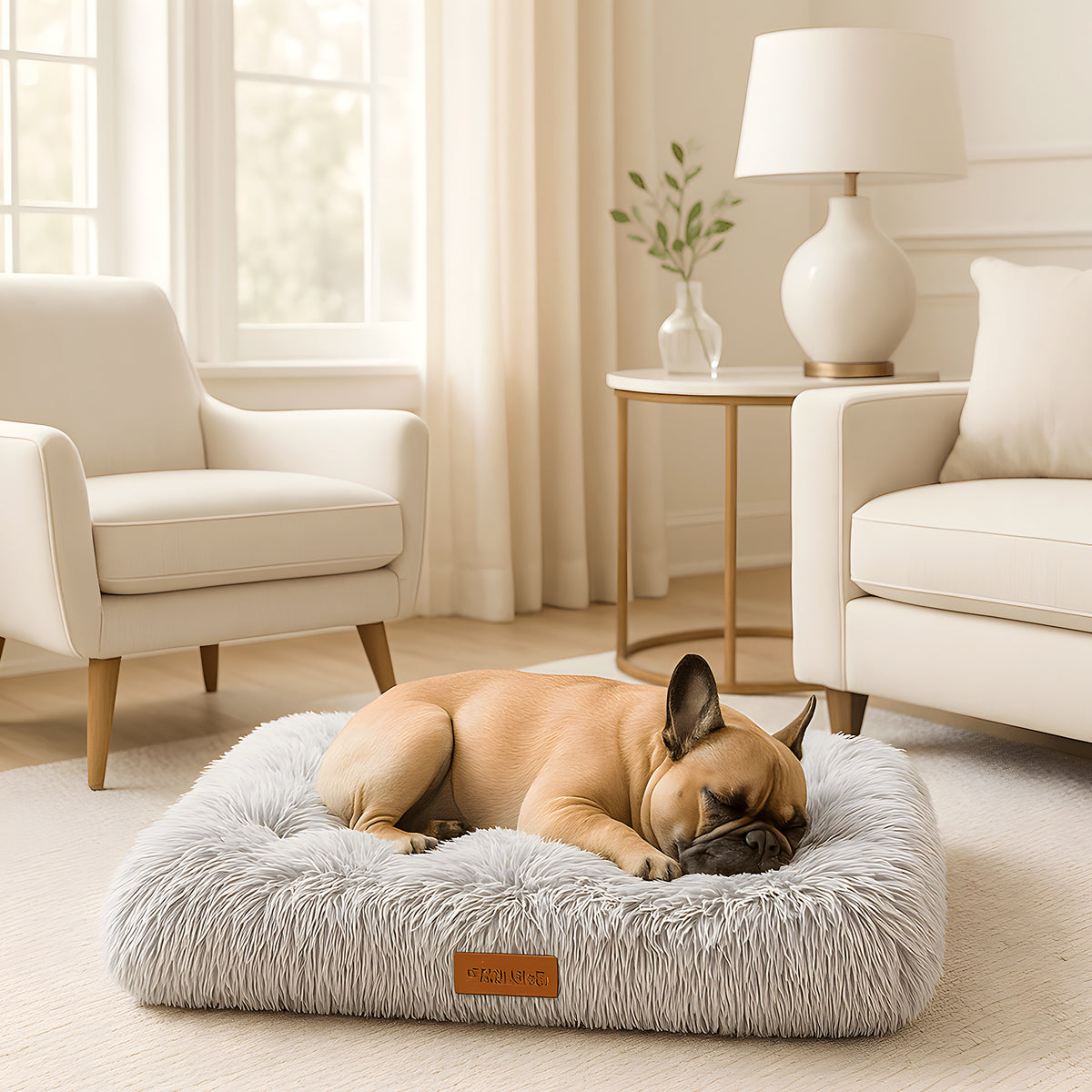 Tapis coussin en peluche grise pour chien, 5 tailles
