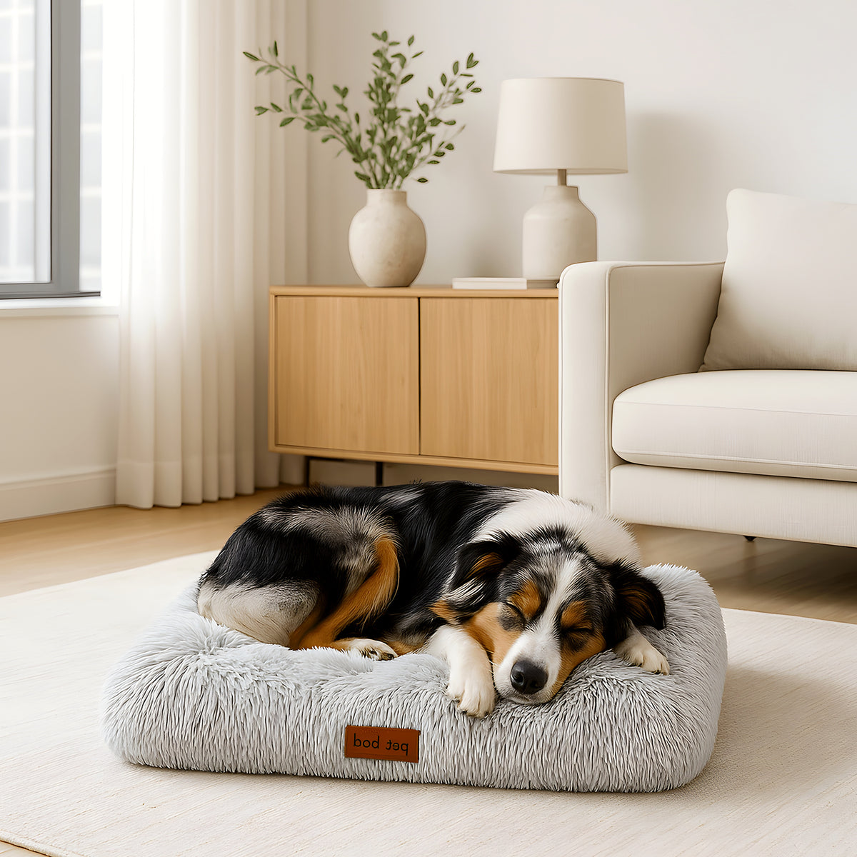 Tapis coussin en peluche grise pour chien, 5 tailles