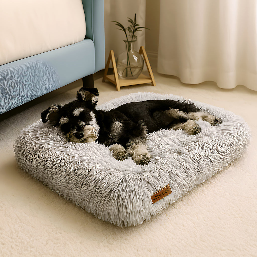 Tapis coussin en peluche grise pour chien, 5 tailles