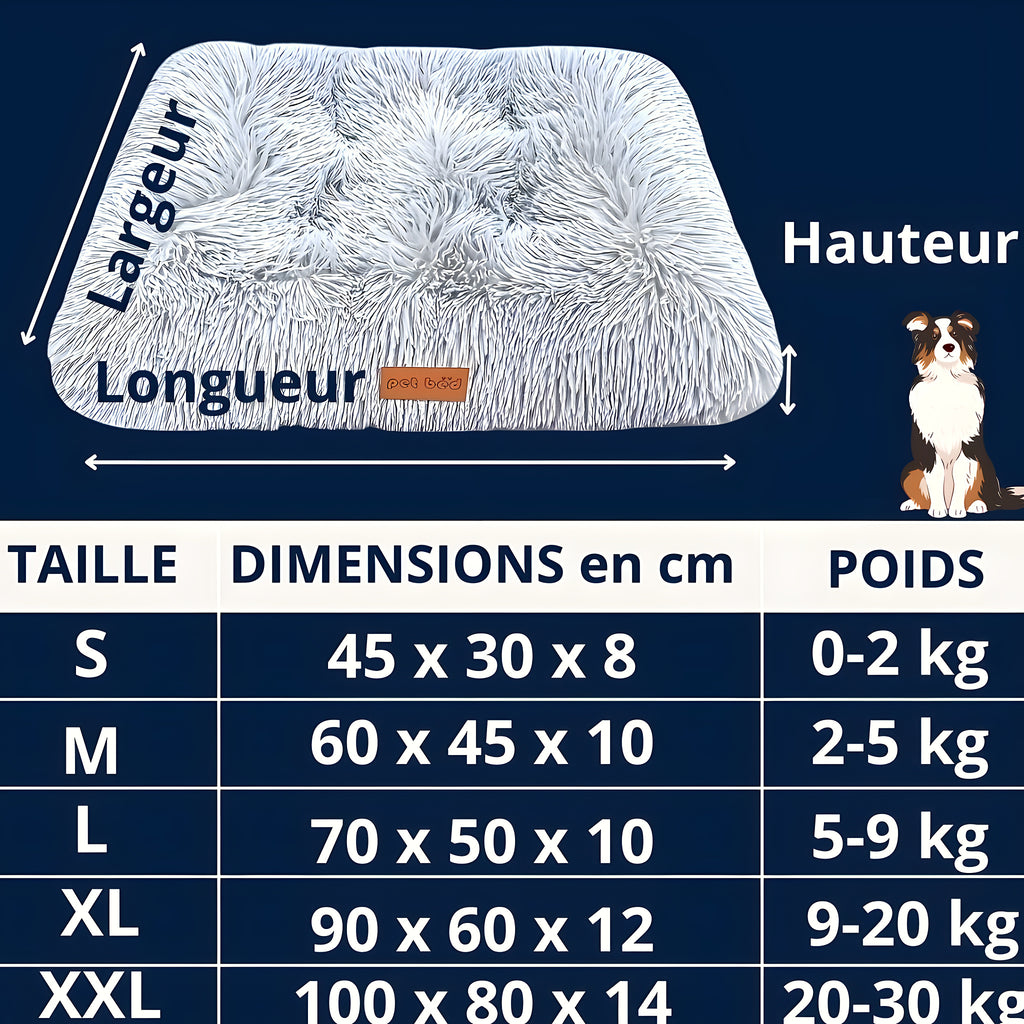 Tapis coussin en peluche grise pour chien, 5 tailles