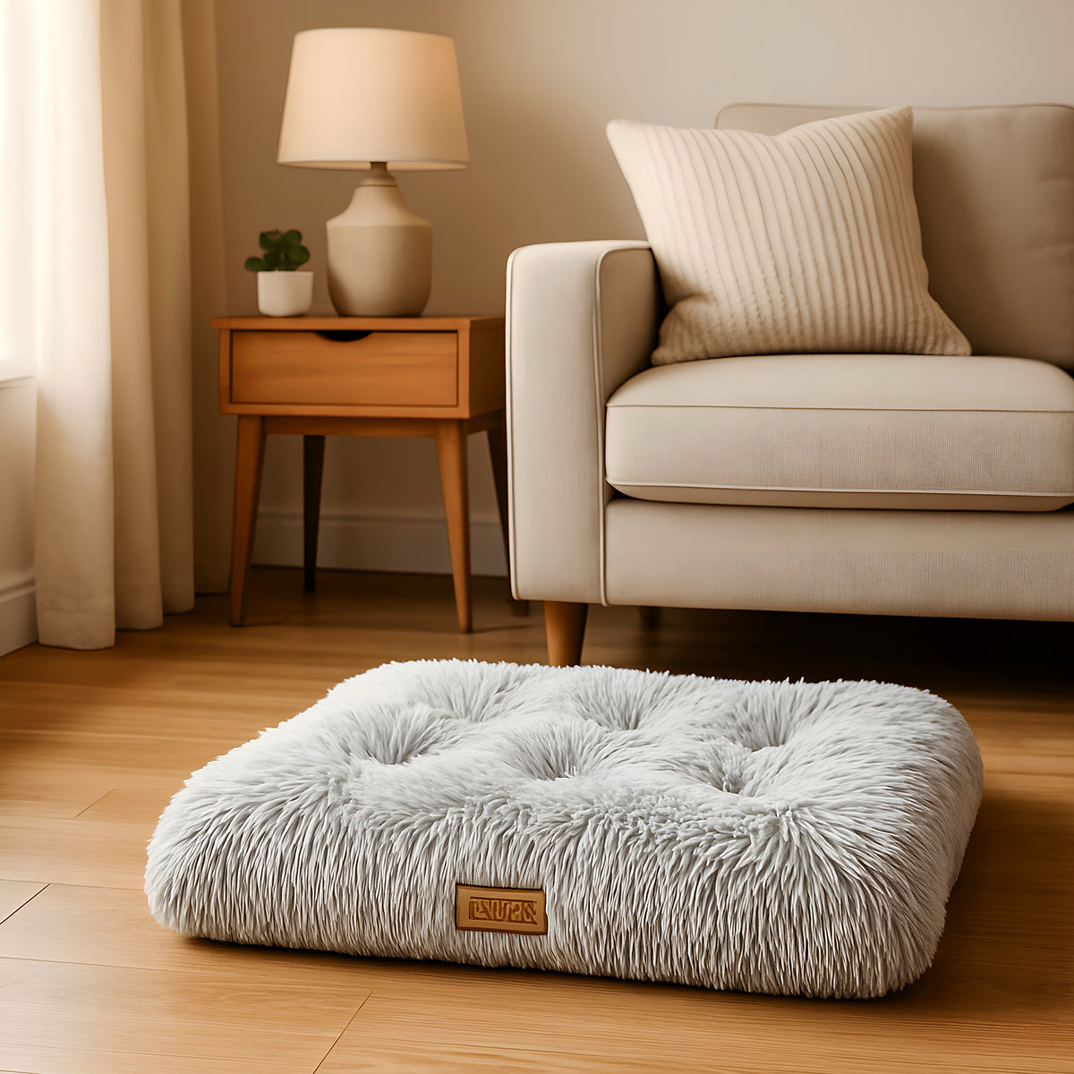 Tapis coussin en peluche grise pour chien, 5 tailles
