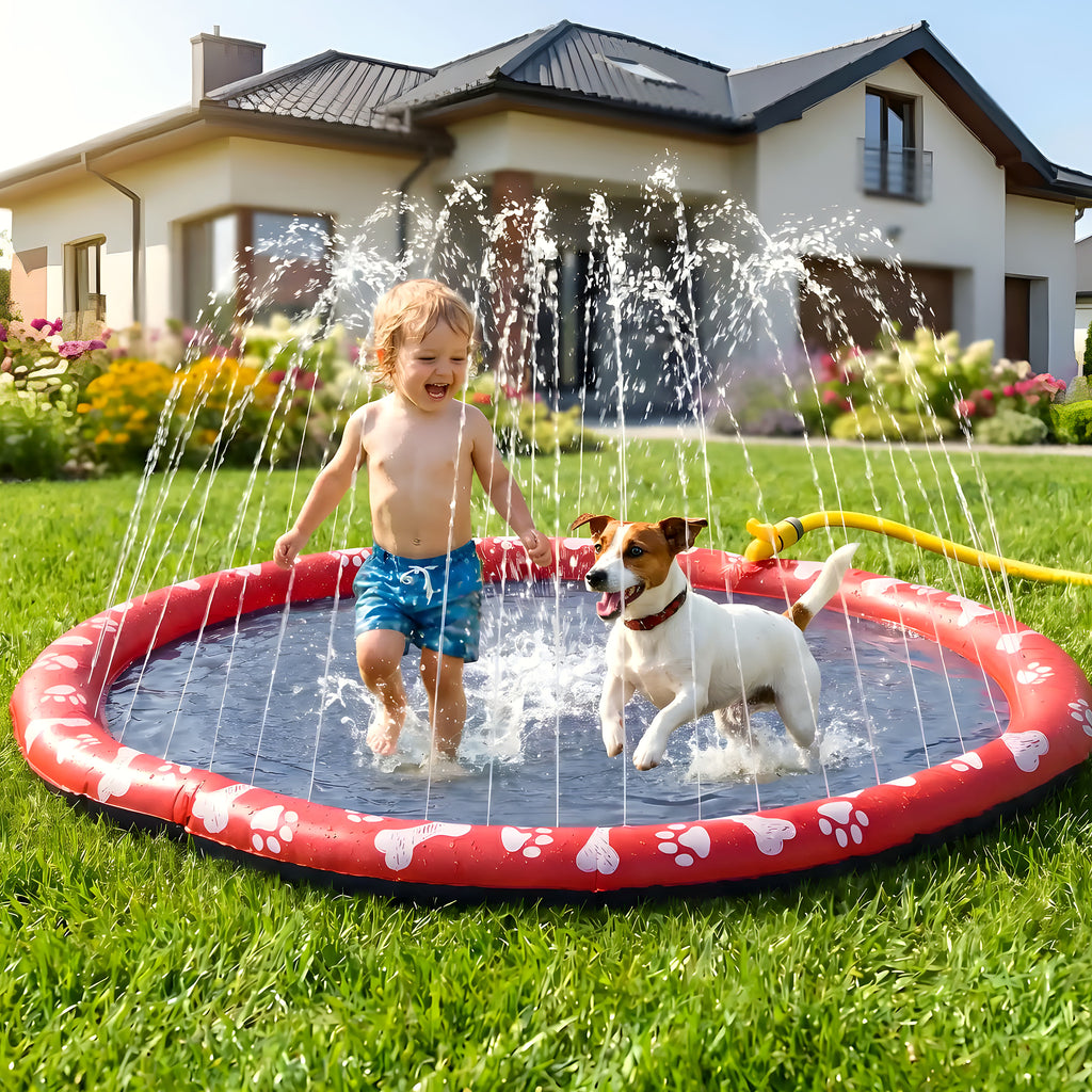 Tapis d'eau à jets noir et rouge Ø150 cm pour chien