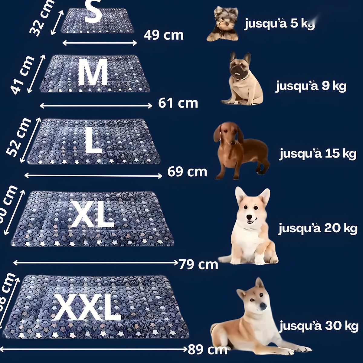 Tapis de couchage en velours corail pour chien, S à XXL