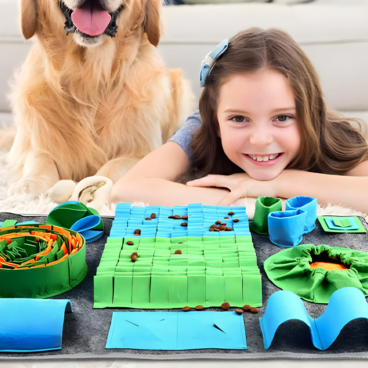 Tapis de fouille pliable pour chien, bleu ou gris