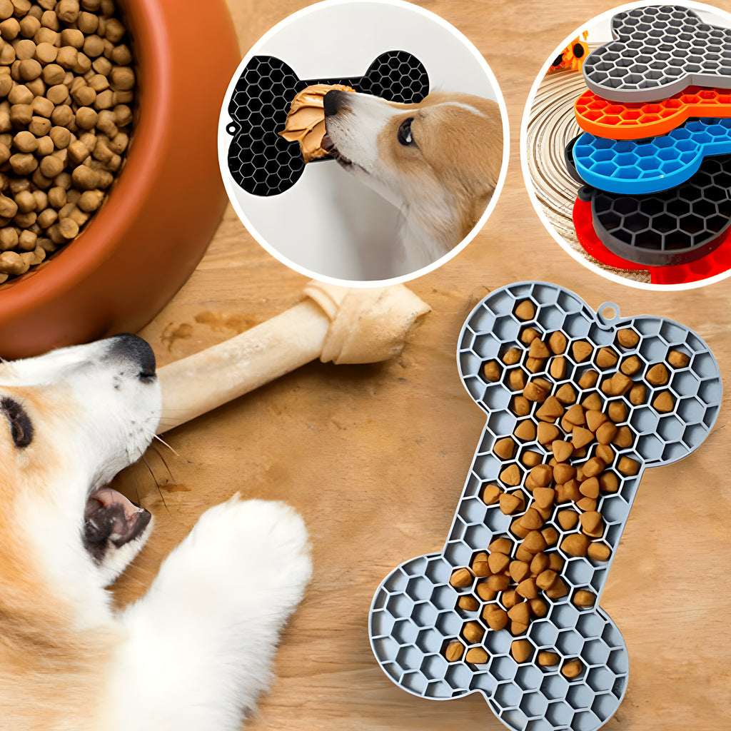 Tapis de léchage en forme d'os pour chien, 4 coloris