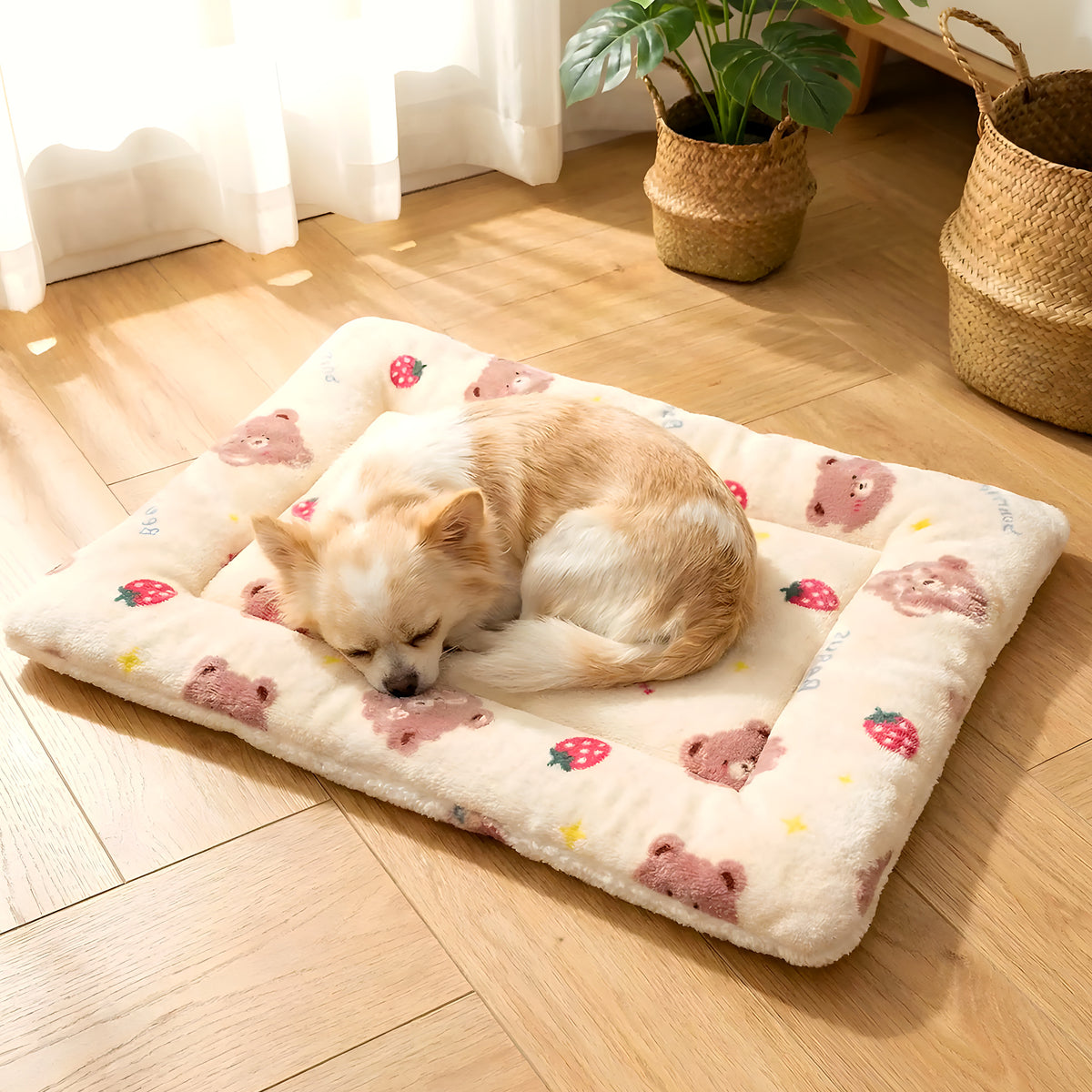 Tapis en flanelle motif ours pour chien, 4 tailles