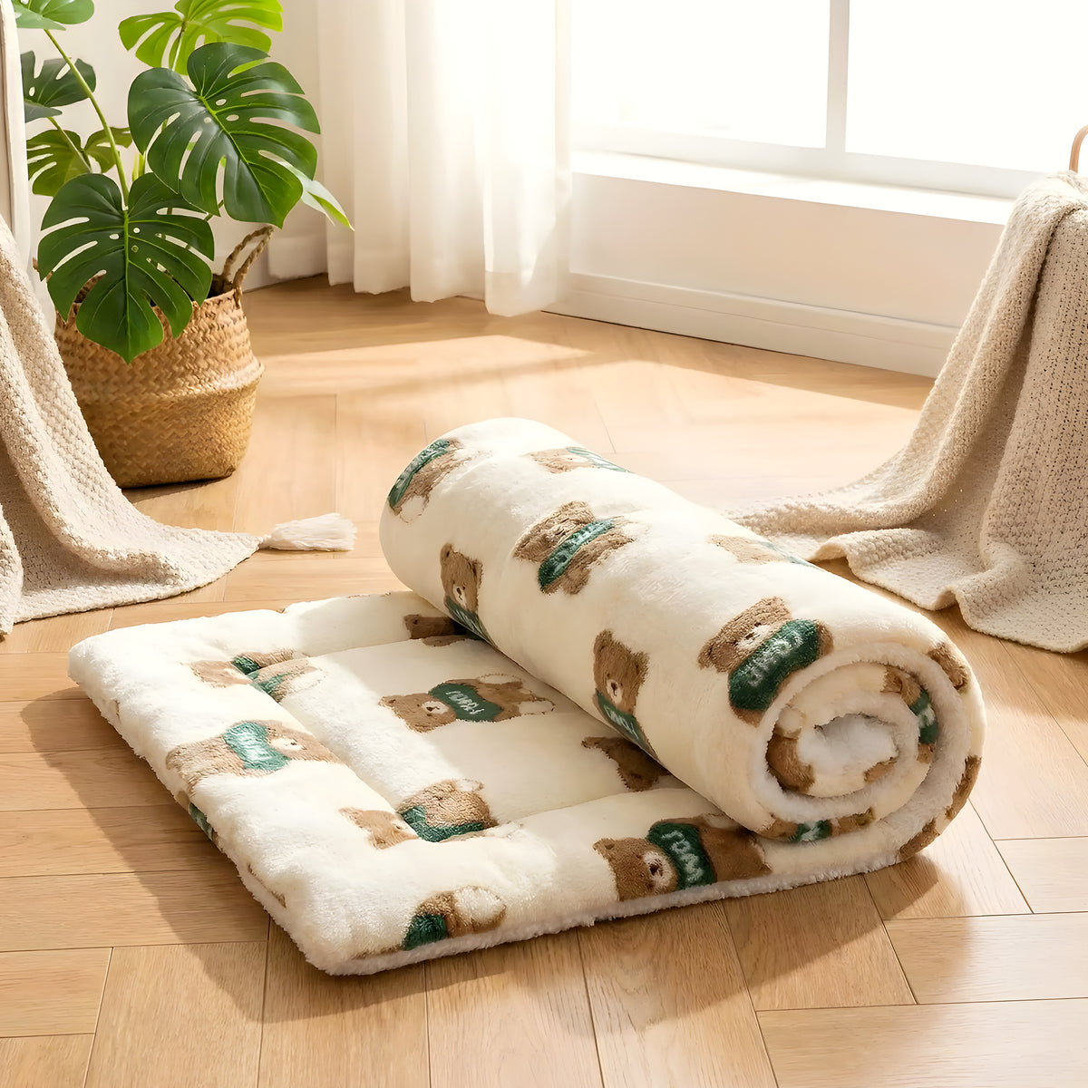Tapis en flanelle motif ours pour chien, 4 tailles