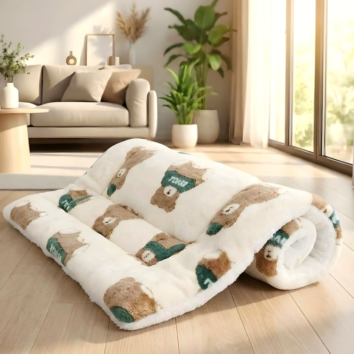 Tapis en flanelle ours rose, gris ou ourson pour chien